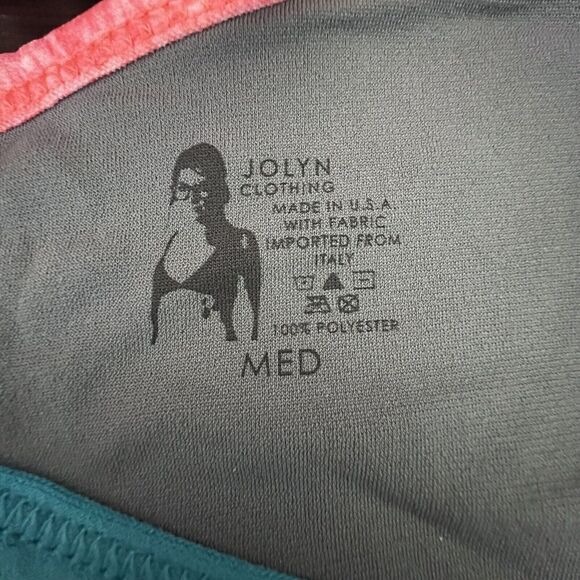 Jolyn Vent Bikini Top Only Red Teal Trim Medium New With Tags - Picture 4 of 4